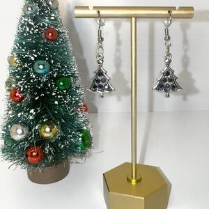 Black Gem Christmas Tree Earrings